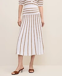 Ann Taylor Striped A-Line Sweater Midi Skirt White Women's