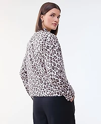 Ann Taylor Petite Animal Print Ruffle Shirt Pale Linen Women's