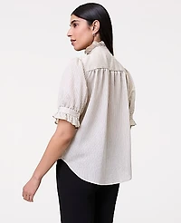 Ann Taylor Petite Striped Ruffle Collar Shirt Size Small Ivory Women's