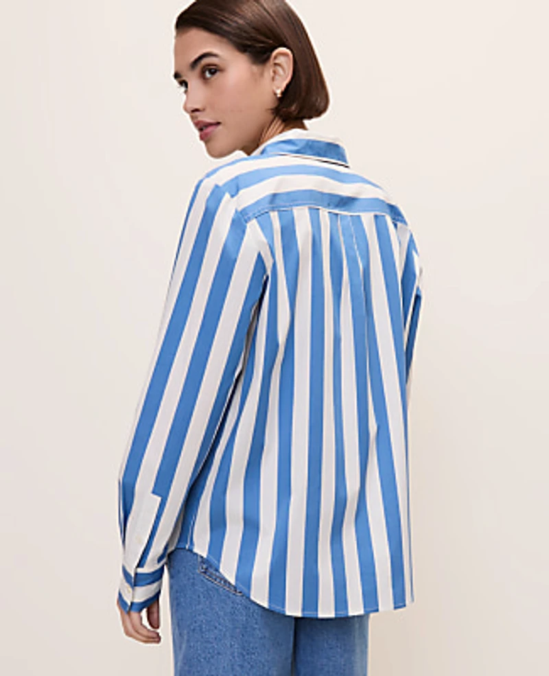 Ann Taylor Striped Relaxed Perfect Shirt Size XL Ocean Oasis Women's