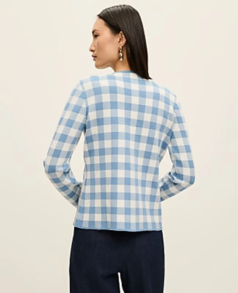 Ann Taylor Gingham Jacquard Sweater Jacket Women's