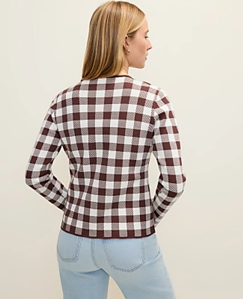 Ann Taylor Gingham Jacquard Sweater Jacket Women's