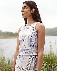 Ann Taylor Petite Floral Cropped Halter Shell Top Blue Hydrangea Women's