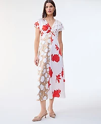 Ann Taylor Petite Floral Collage Twisted Midi Dress Fiery Sunset Women's