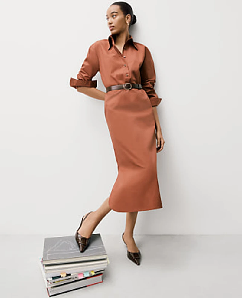 Ann Taylor Petite Belted Midi Shirtdress Tortoise Shell Brown Women's