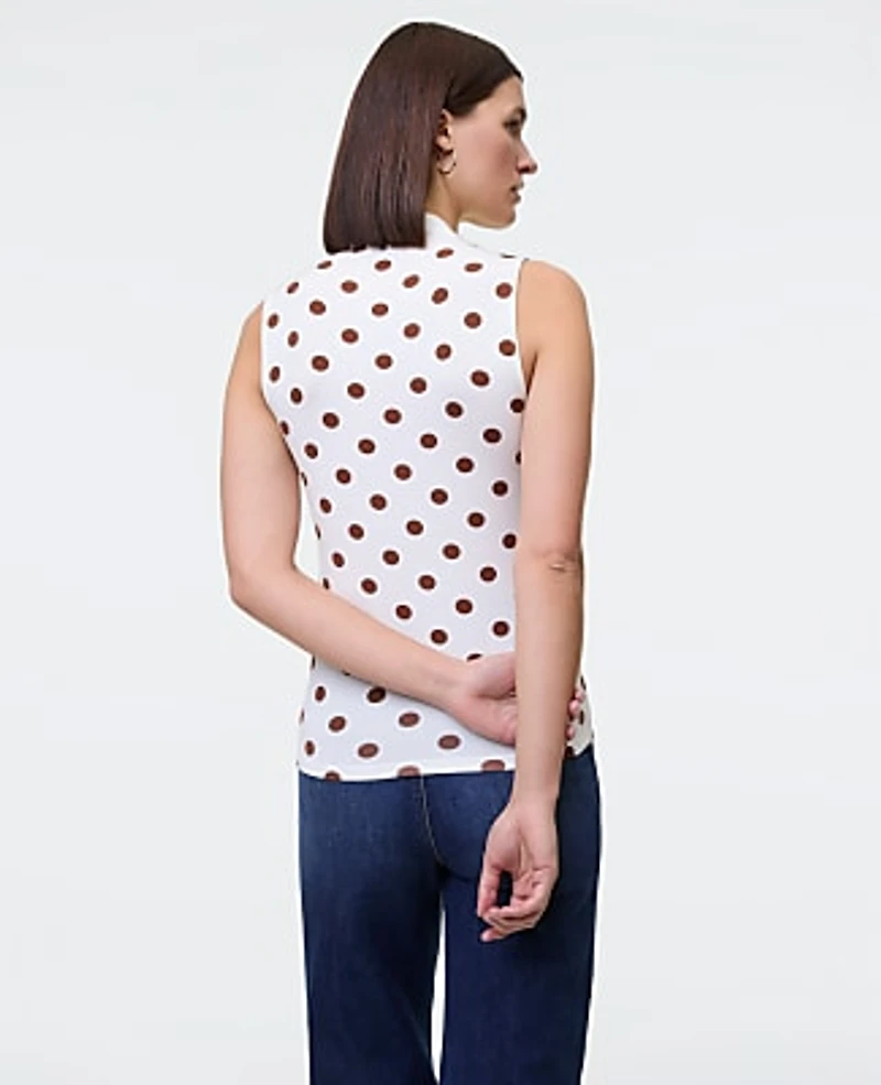 Ann Taylor Dotted Sleeveless V-Neck Top Tortoise Shell Women's