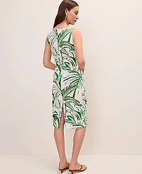 Ann Taylor Palm Tree Print Column Midi Dress Linen Blend Fresh Cut Green Women's