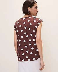 Ann Taylor Polka Dot Mixed Media Cowl Neck Top Rich Walnut Women's