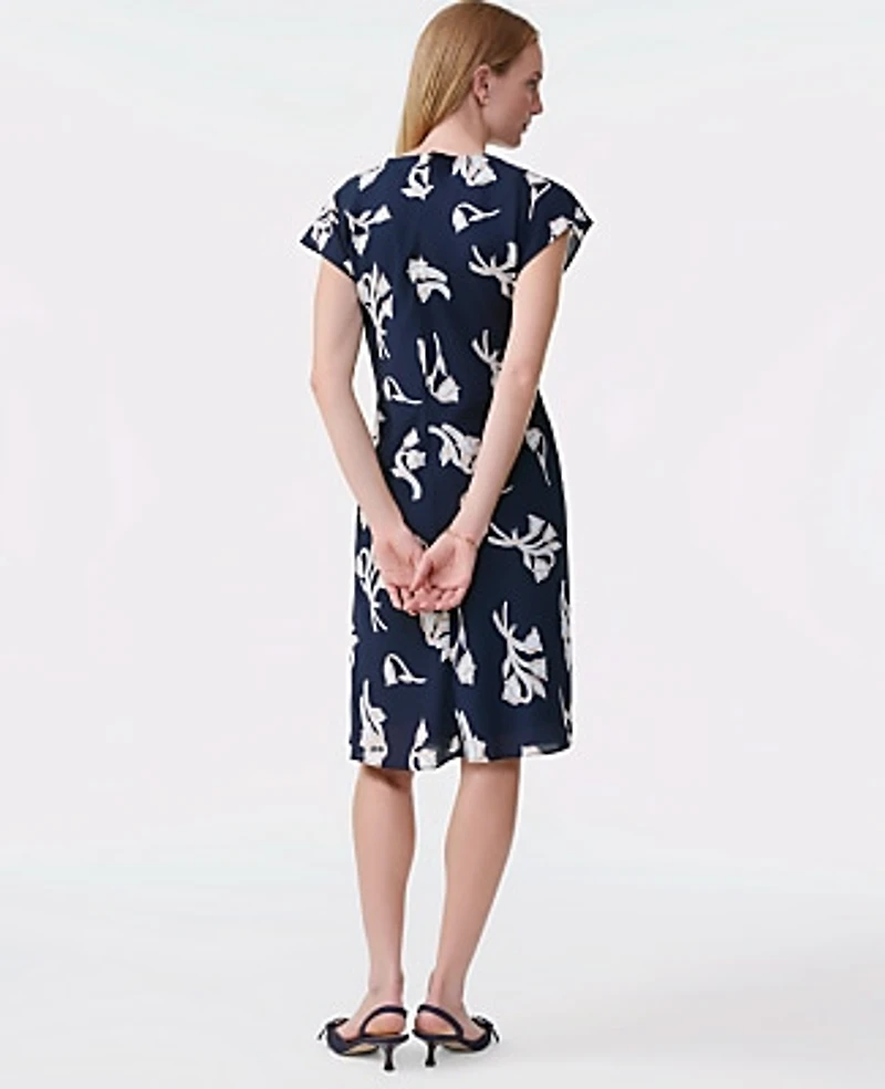 Ann Taylor Petite Floral Twist Dress Size 0 Night Sky Women's