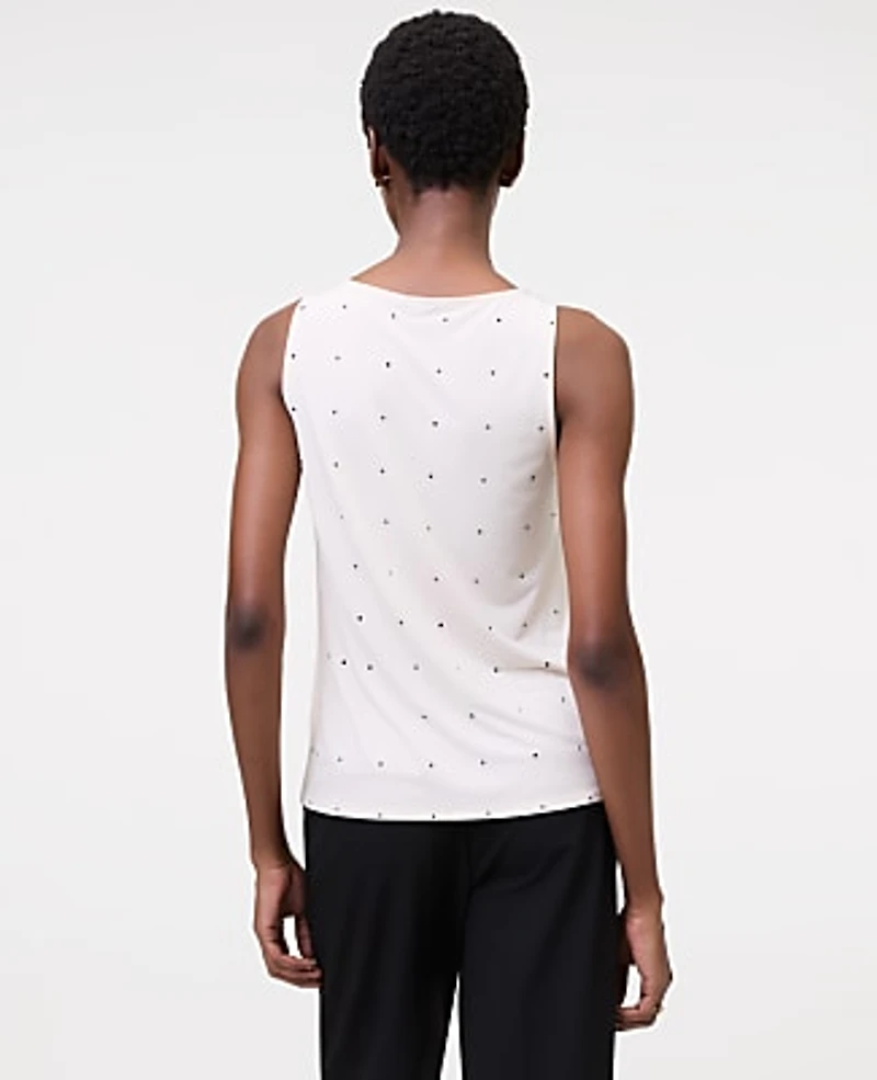 Ann Taylor Petite Dotted Mixed Media V-Neck Shell Top Feather Women's