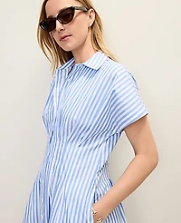 Ann Taylor Weekend Striped Pleated Midi Shirtdress White Blue Women's