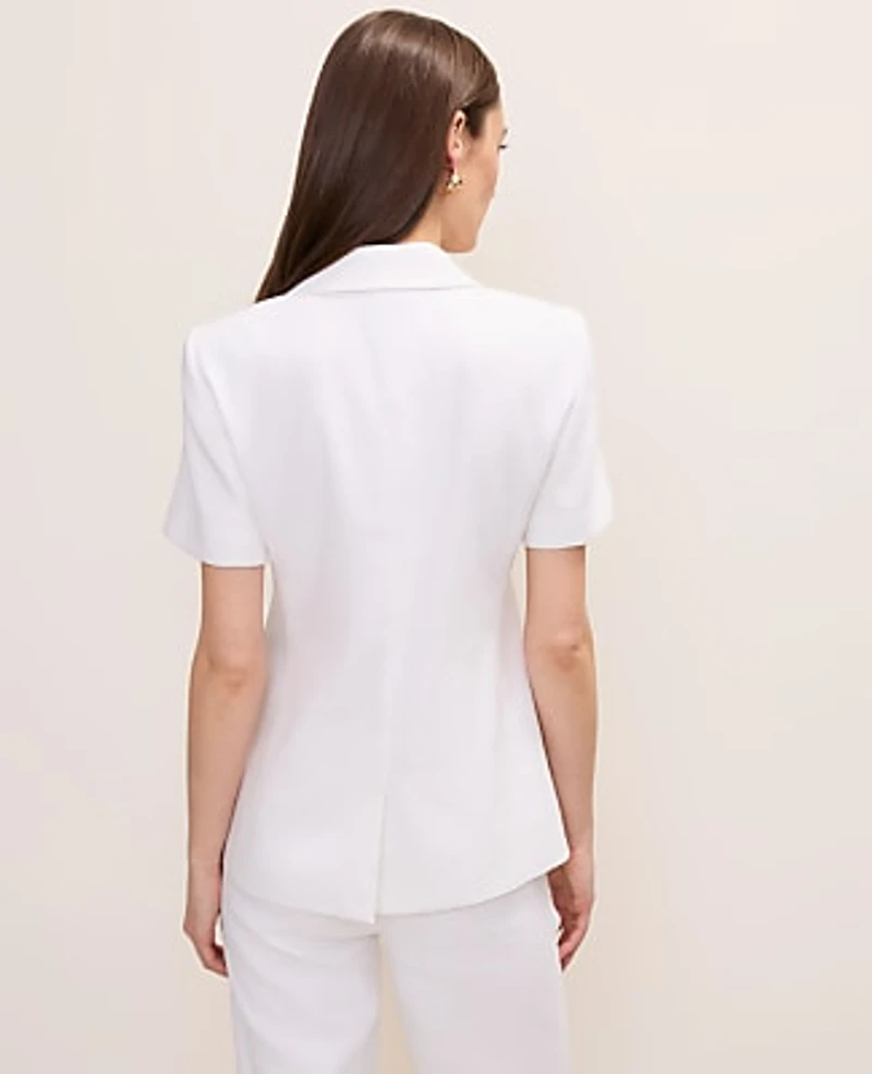 Ann Taylor The Short Sleeve Blazer Linen Blend White Women's
