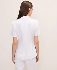 Ann Taylor The Short Sleeve Blazer Linen Blend White Women's