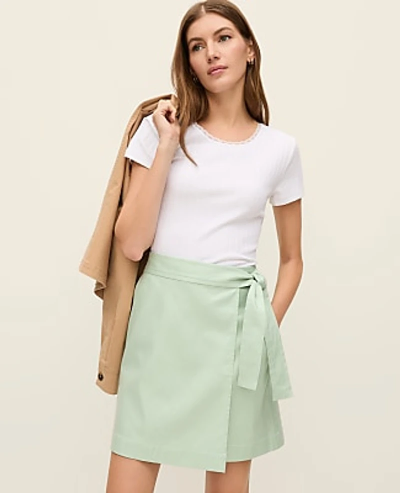 Ann Taylor Weekend Belted Wrap Effect Skirt Size 14 Aqua Foam Women's