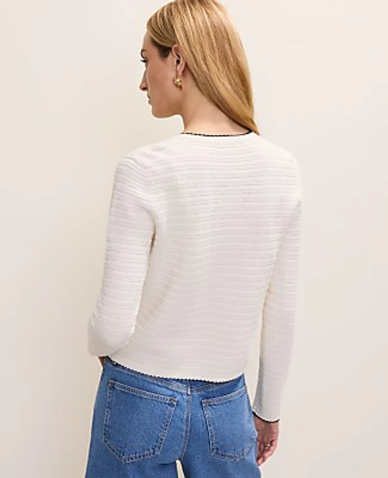 Ann Taylor Textured Stitch Cardigan Winter White Women's