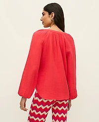 Ann Taylor Cotton Gauze Split Neck Blouse Women's