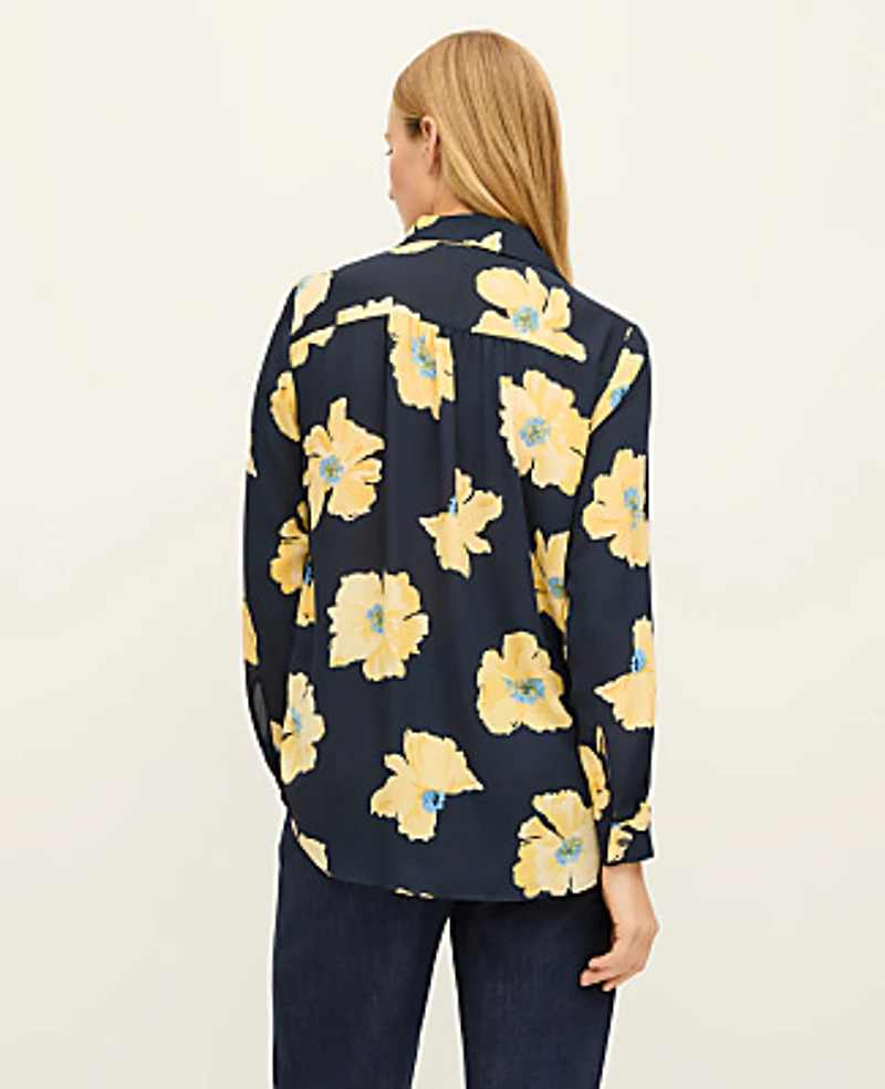 Ann Taylor Floral Camp Shirt Size XL Night Sky Women's