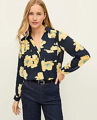 Ann Taylor Floral Camp Shirt Size XL Night Sky Women's