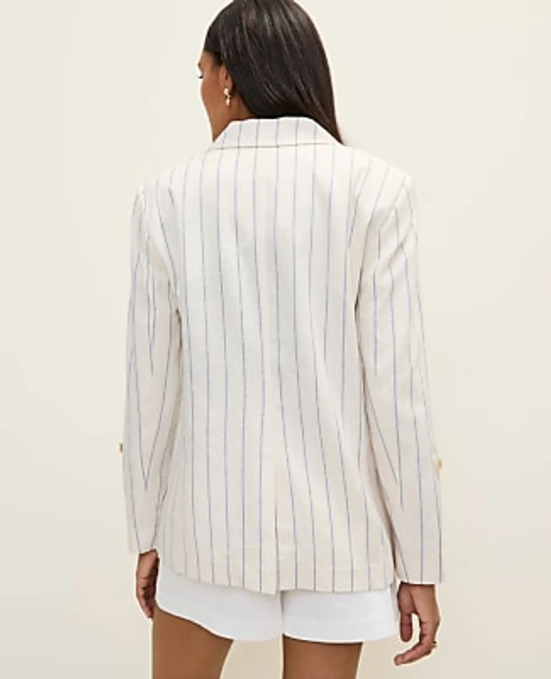 Ann Taylor Weekend Striped Blazer Linen Blend Ocean Oasis Women's