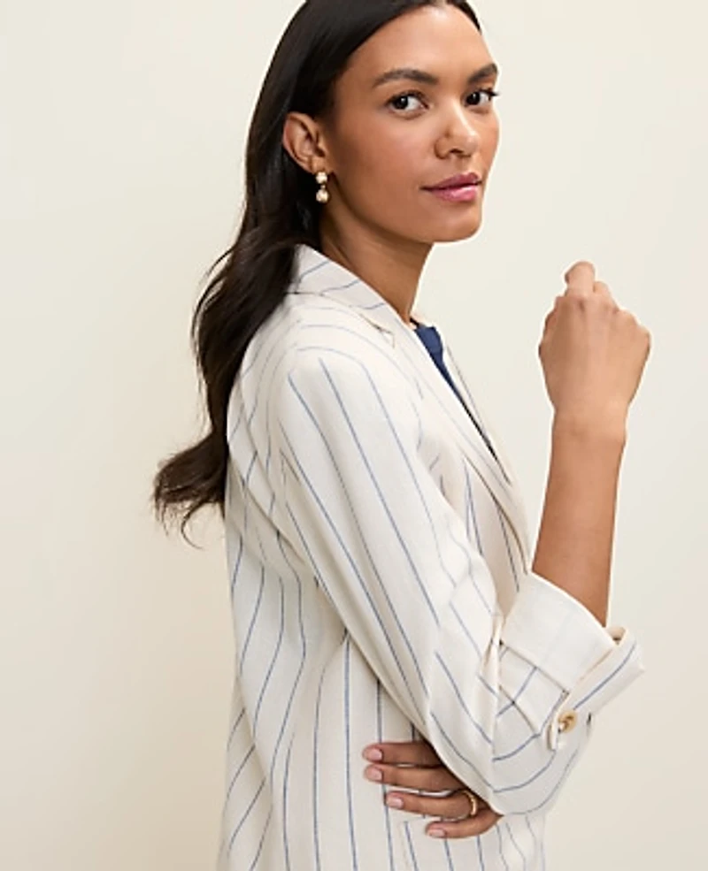 Ann Taylor Weekend Striped Blazer Linen Blend Ocean Oasis Women's