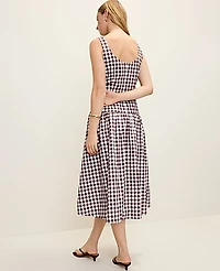 Ann Taylor Flare Midi Dress Gingham Rich Walnut Women's