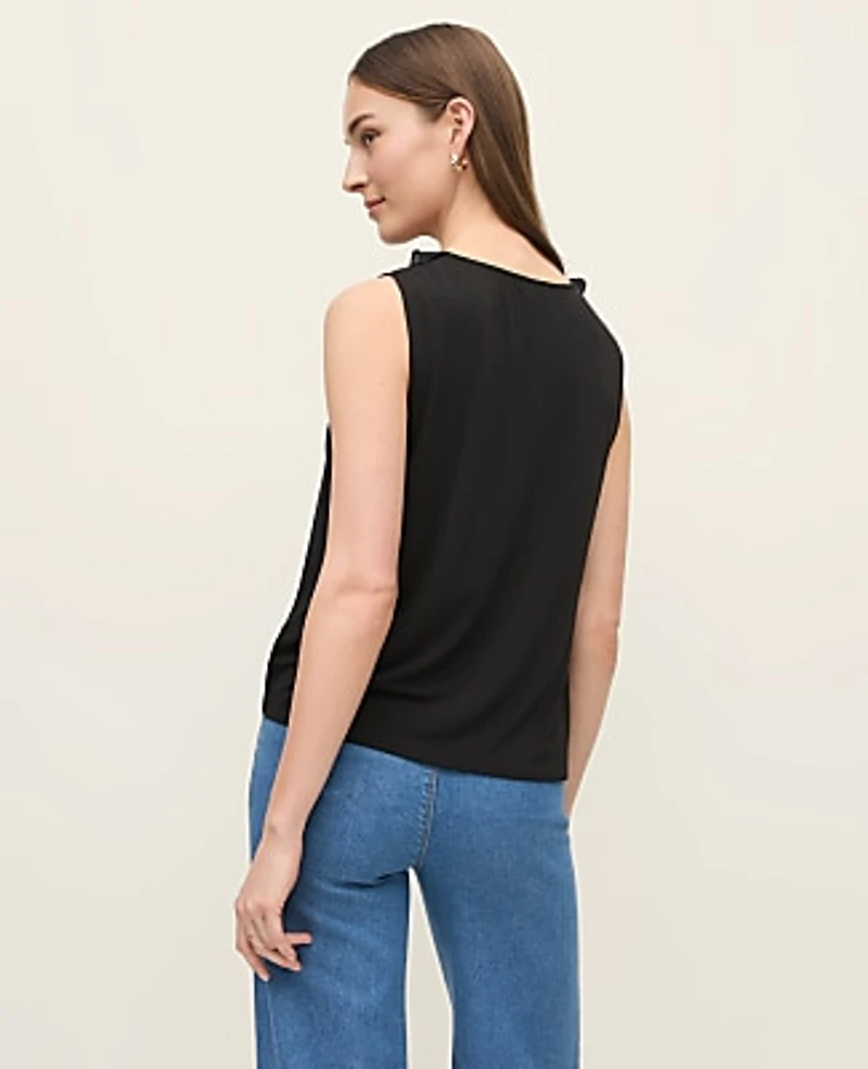 Ann Taylor Petite Mixed Media V-neck Ruffle Shell Top Black Women's