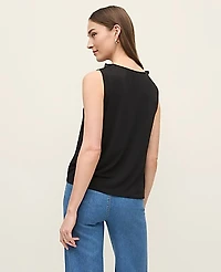 Ann Taylor Petite Mixed Media V-neck Ruffle Shell Top Black Women's