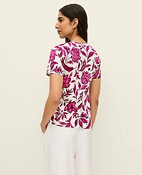 Ann Taylor Petite Floral Crew Neck T-Shirt Size 2XS Pink Women's