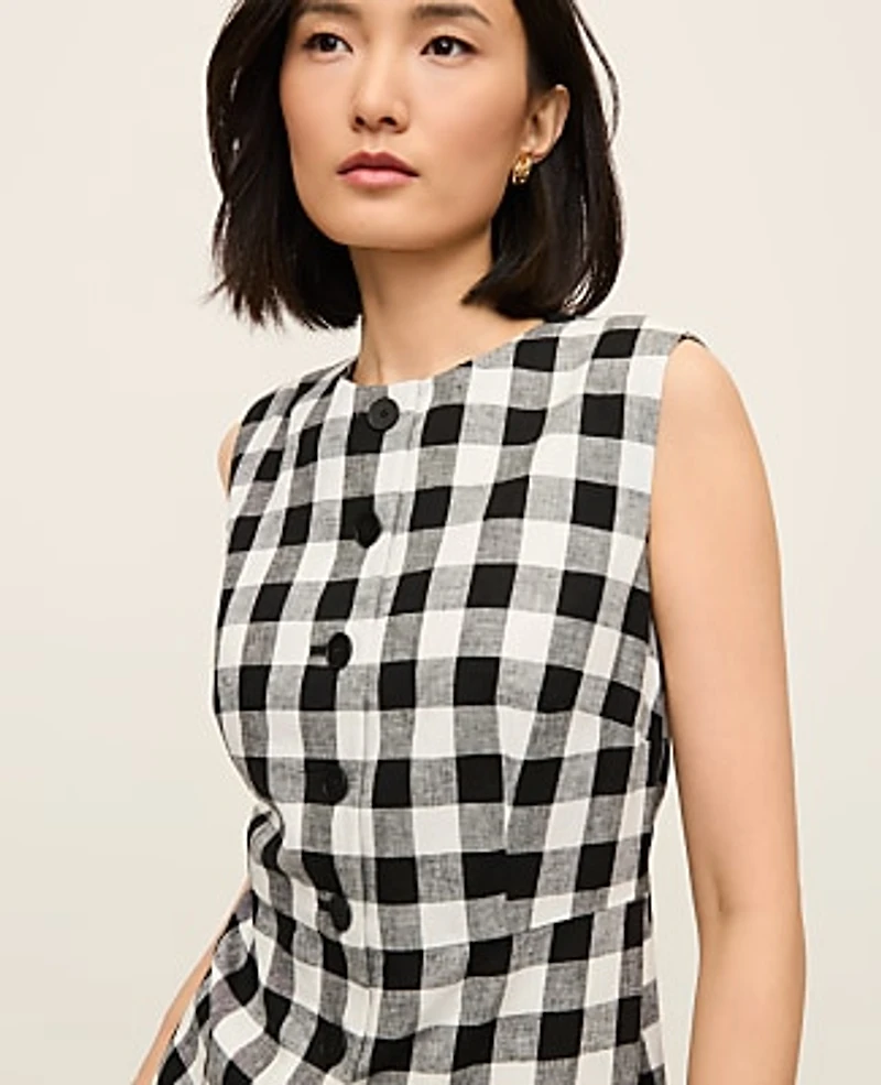 Ann Taylor Petite Gingham Column Midi Dress Size 12 Black - Ww Women's