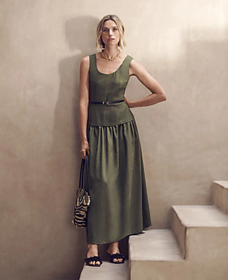 Ann Taylor Belted Flare Midi Dress Women's