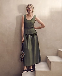Ann Taylor Belted Flare Midi Dress Women's