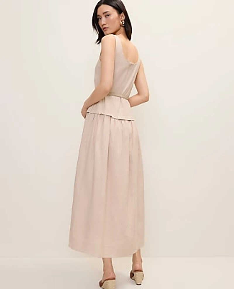 Ann Taylor Belted Flare Midi Dress Sail Cloth Women's