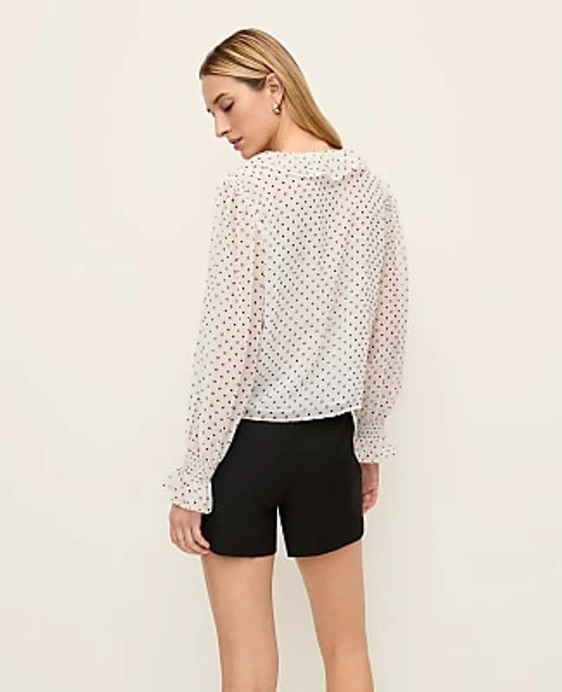 Ann Taylor Polka Dot Ruffle Trim Blouse Winter White Women's
