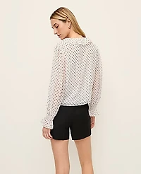 Ann Taylor Polka Dot Ruffle Trim Blouse Winter White Women's