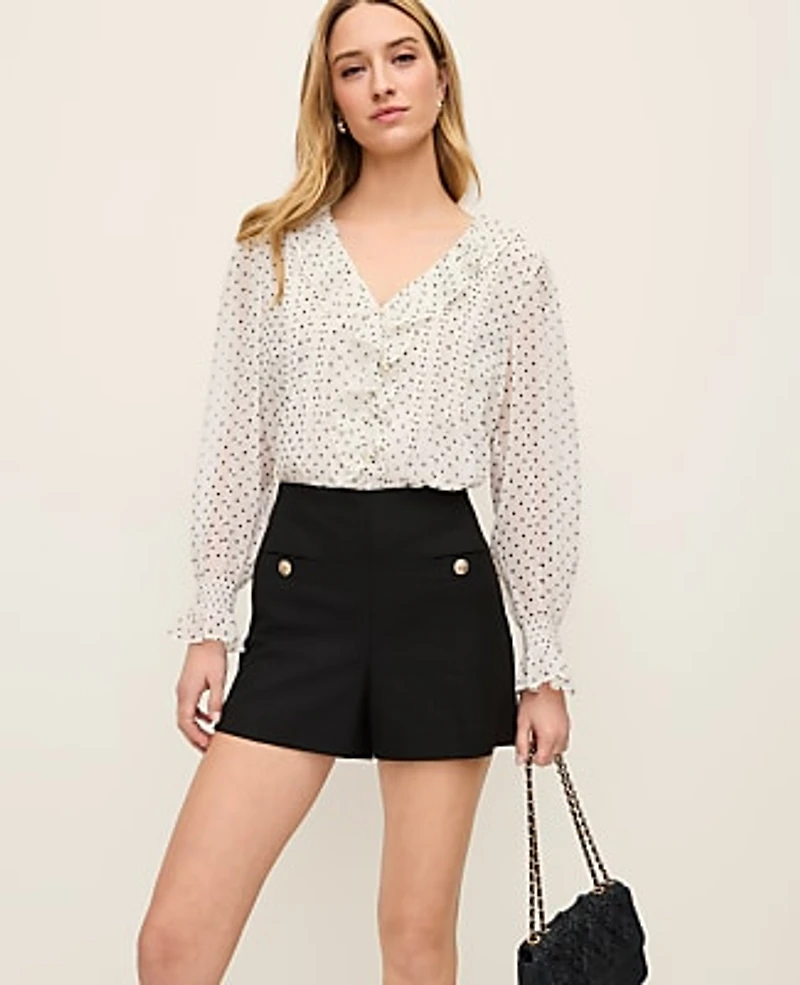 Ann Taylor Polka Dot Ruffle Trim Blouse Winter White Women's