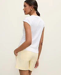 Ann Taylor Petite Weekend Asymmetric Twist Shoulder Top Size Large White Women's