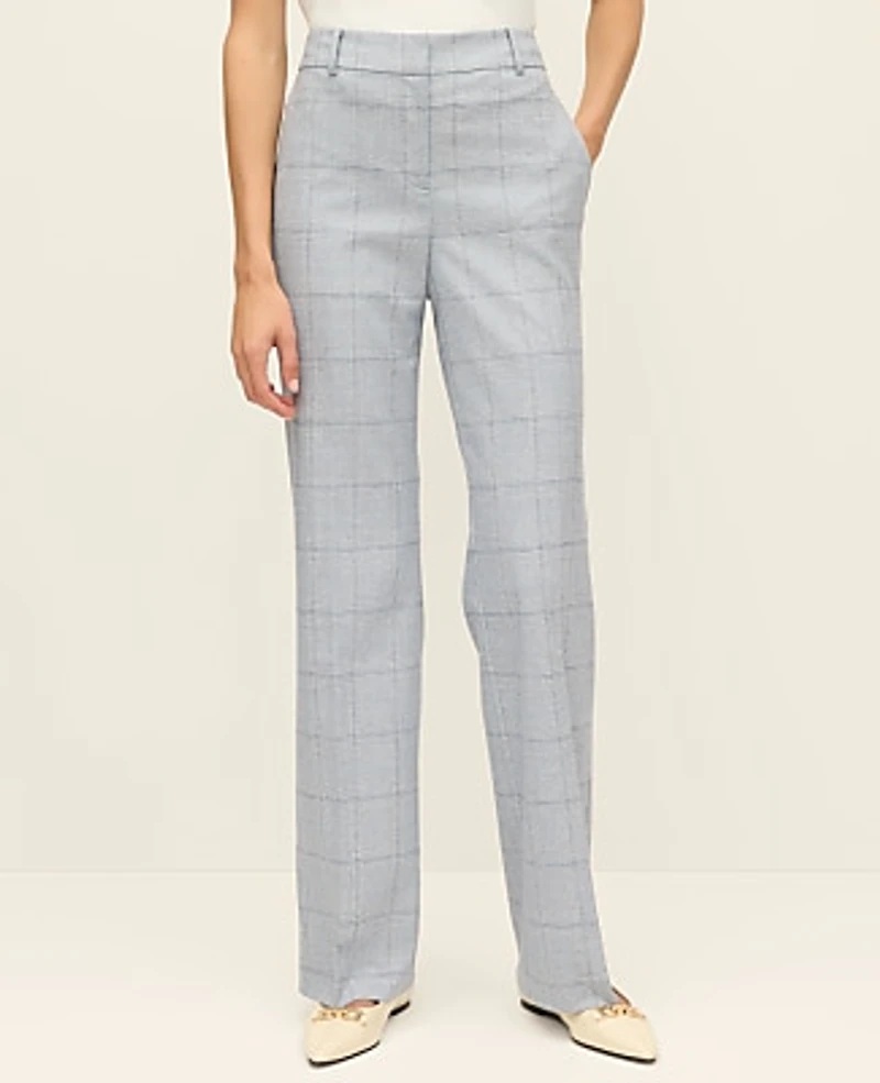 Ann Taylor The Petite Mid Rise Trouser Plaid Blue/White Combo Women's