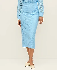 Ann Taylor Petite Lace Column Midi Skirt Size 2 Blue Air Women's