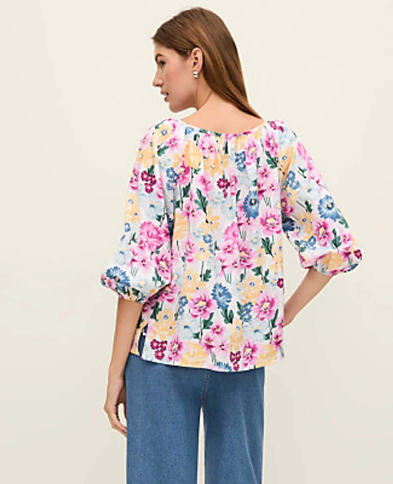 Ann Taylor Weekend Floral Linen Blend Blouse Size Medium Women's