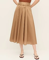 Ann Taylor Petite Belted Pleated Midi Skirt Classic Tan Women's