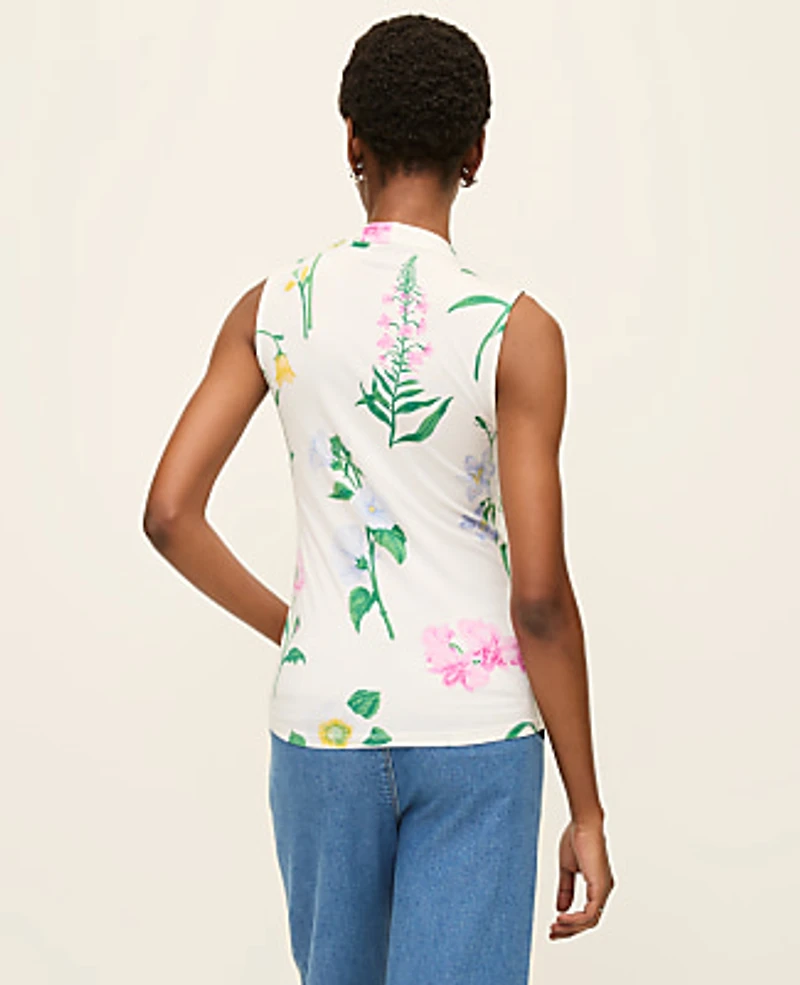 Ann Taylor Floral Sleeveless V-Neck Top Winter White Women's