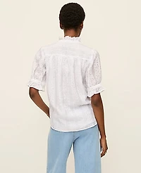Ann Taylor Petite Eyelet Ruffle Collar Shirt Size Large White Women's