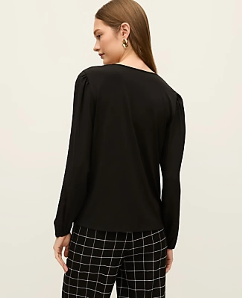 Ann Taylor Petite Mixed Media Embroidered Blouse Black Women's