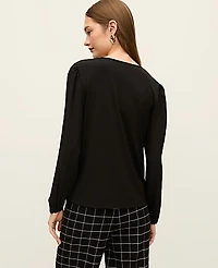 Ann Taylor Petite Mixed Media Embroidered Blouse Black Women's