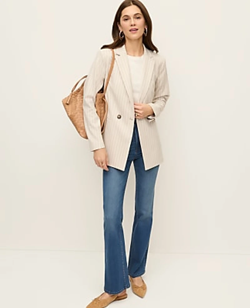 Ann Taylor The Petite Crosby Blazer in Pinstripe Size 12 Cream Multi Pinstripe Women's