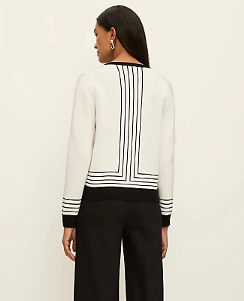 Ann Taylor Striped Jacquard Ann Cardigan Size XL White/Black Combo Women's