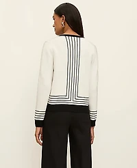 Ann Taylor Striped Jacquard Ann Cardigan Size XL White/Black Combo Women's