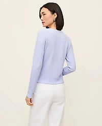 Ann Taylor Petite Lettuce Trim Button Top Size Small Blue Hydrangea Women's
