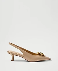 Ann Taylor Flower Leather Slingback Pump Sandalwood Women's