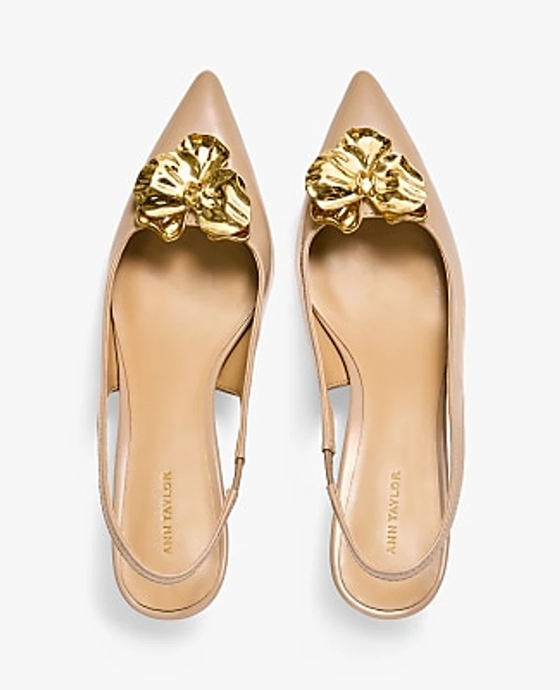 Ann Taylor Flower Leather Slingback Pump Sandalwood Women's